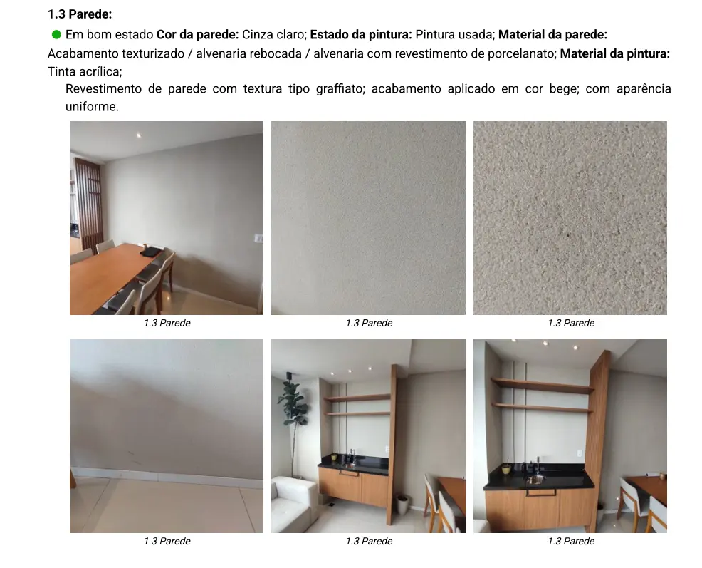 Página do laudo mostrando registros fotográficos das paredes com diferentes ângulos